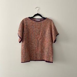 Village Weavery PEI Handmade Multicolour Woven Knit Short Sleeve Top Size Large